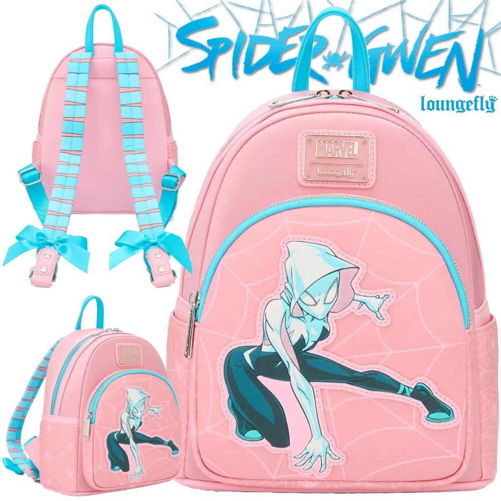 Loungefly: Marvel - Spider-Gwen  Pink & Webbed Mini Backpack with Bows *NWT*